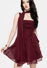 Siren Chiffon Picot Trim Mini Dress With Scarf (Two-Piece) UK 6