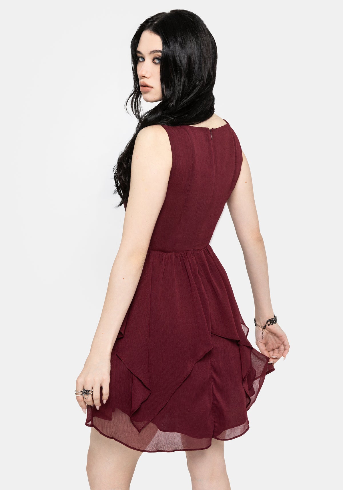 Siren Chiffon Picot Trim Mini Dress With Scarf (Two-Piece) UK 6