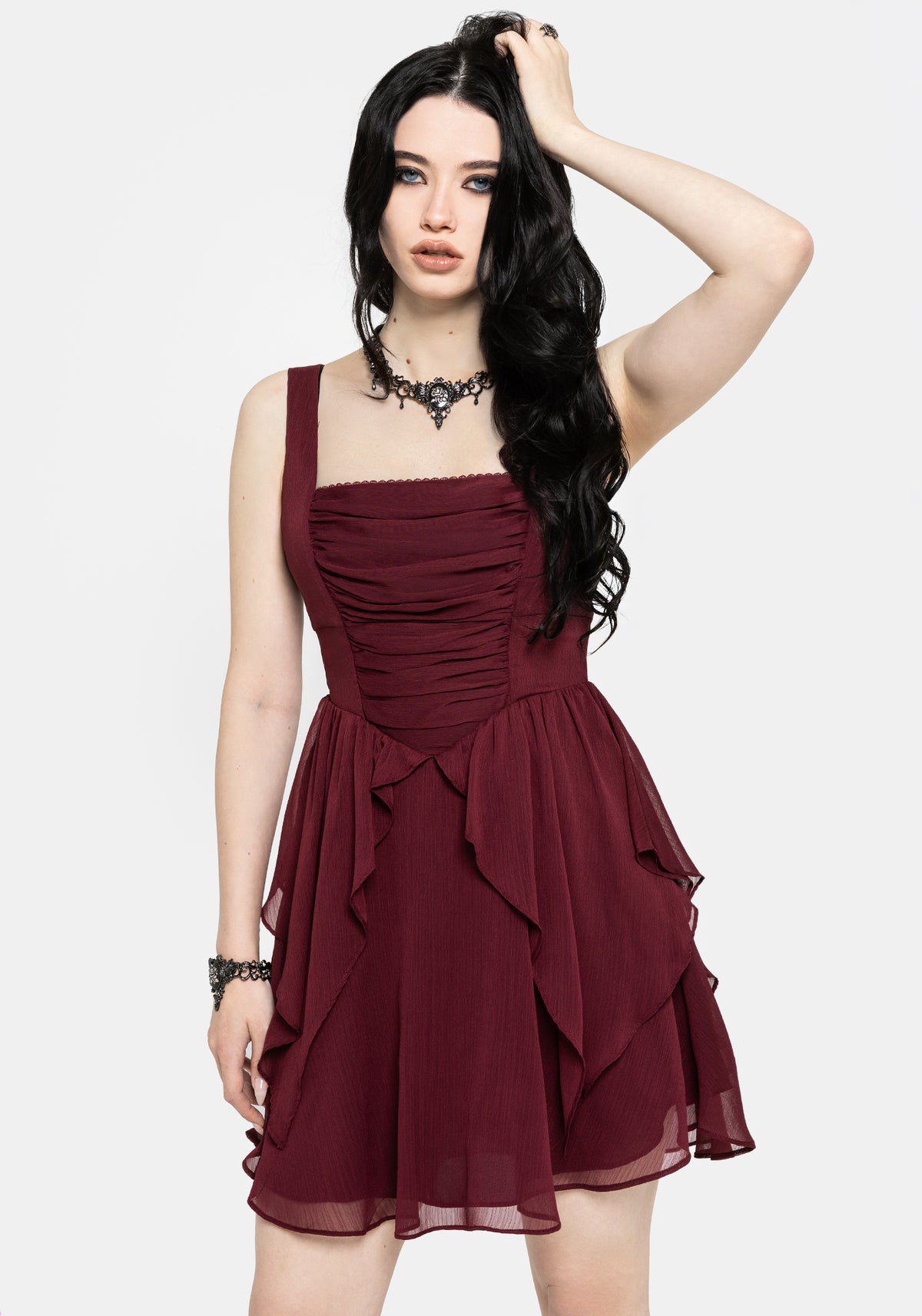 Siren Chiffon Picot Trim Mini Dress With Scarf (Two-Piece) UK 6