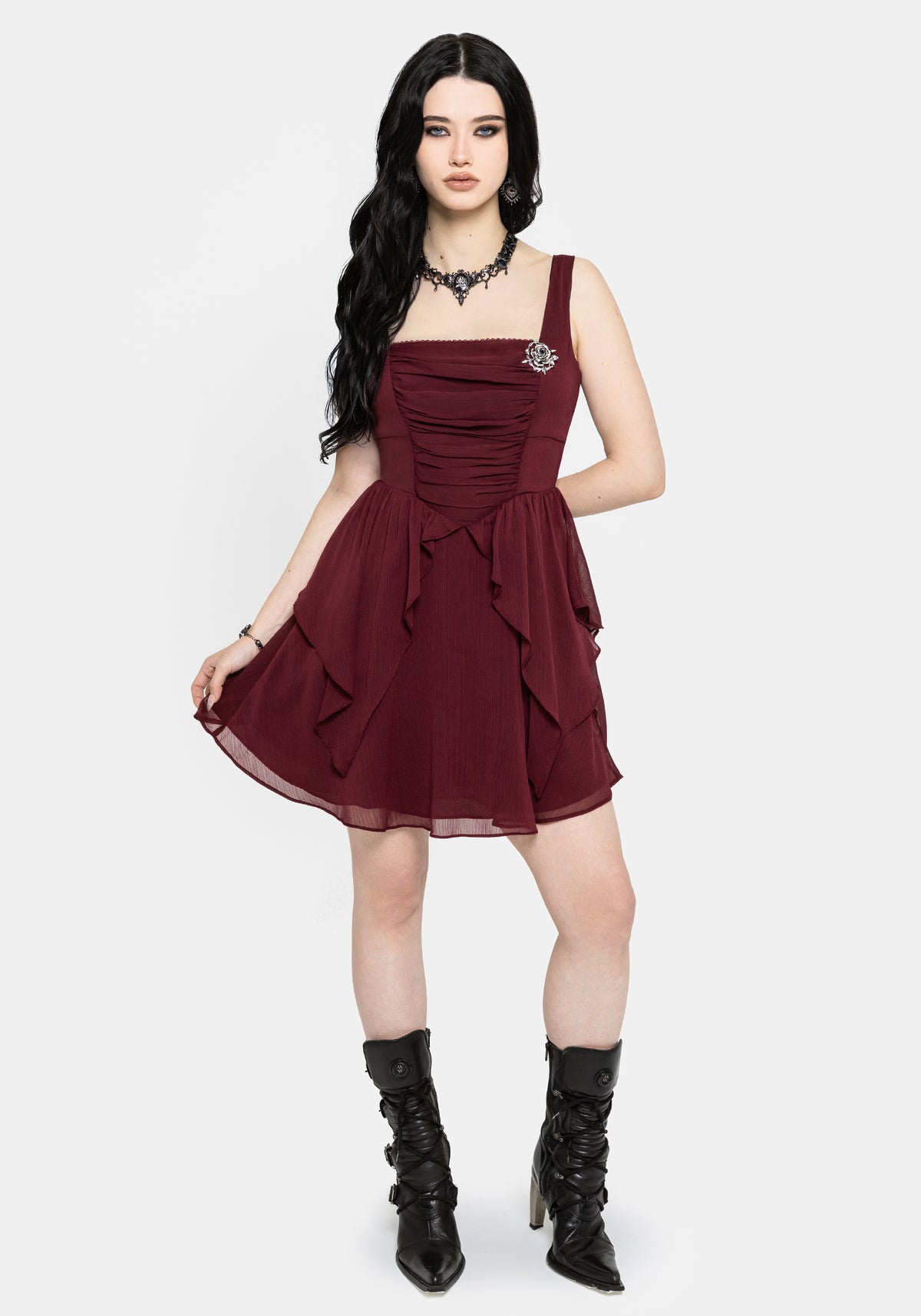 Siren Chiffon Picot Trim Mini Dress With Scarf (Two-Piece) UK 6