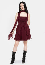 Siren Chiffon Picot Trim Mini Dress With Scarf (Two-Piece) UK 6