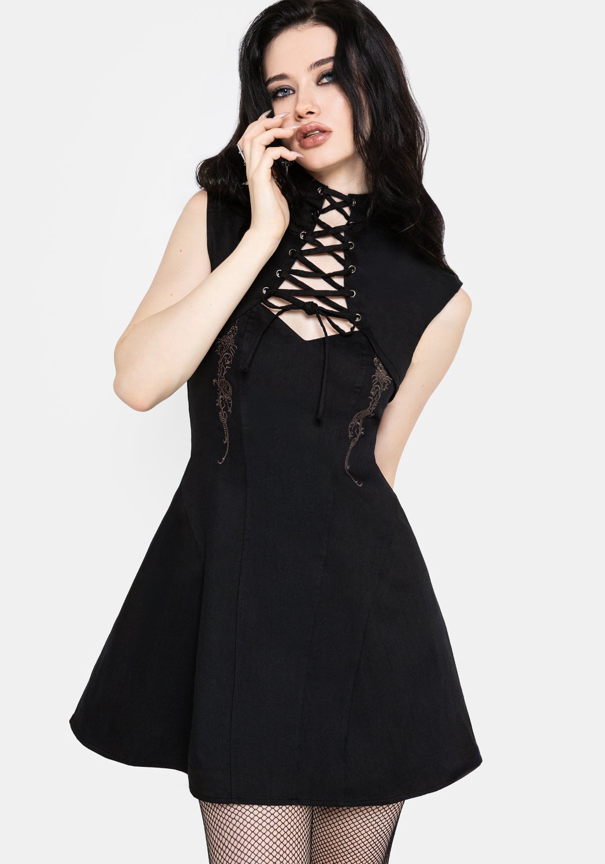 Vixelle Lace Up Front Cutout Mini Dress UK 6