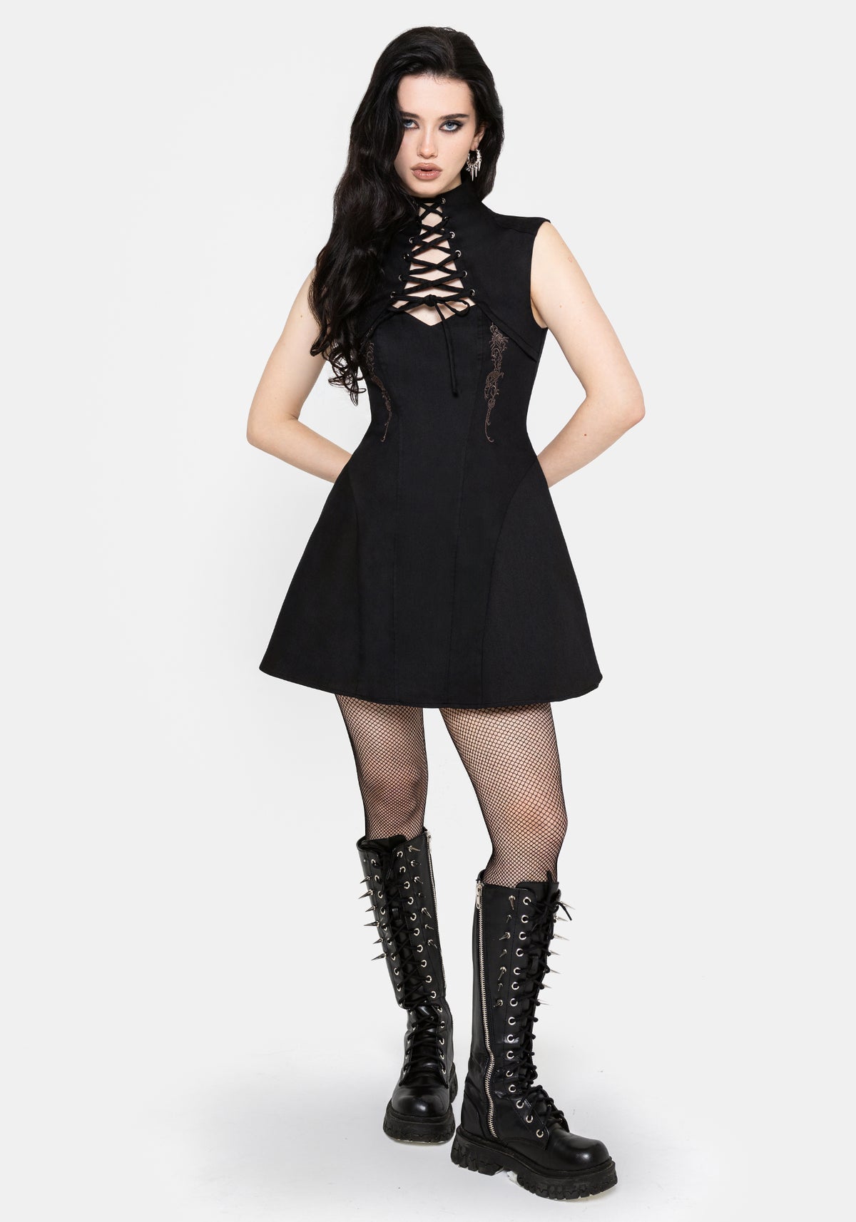 Vixelle Lace Up Front Cutout Mini Dress UK 6