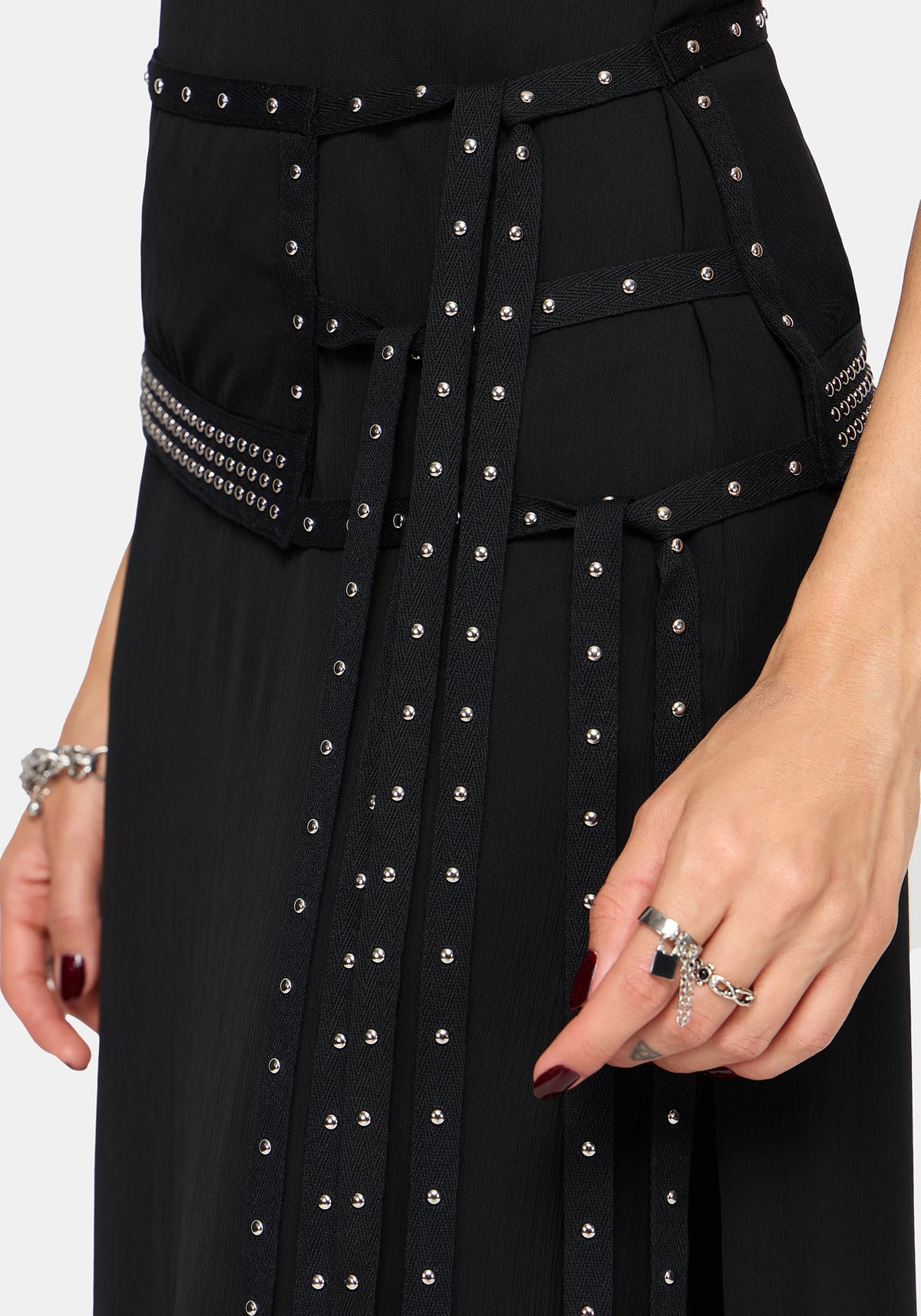 Emara Eyelet Piercing Belted Maxi Dress (Two-Piece Set)