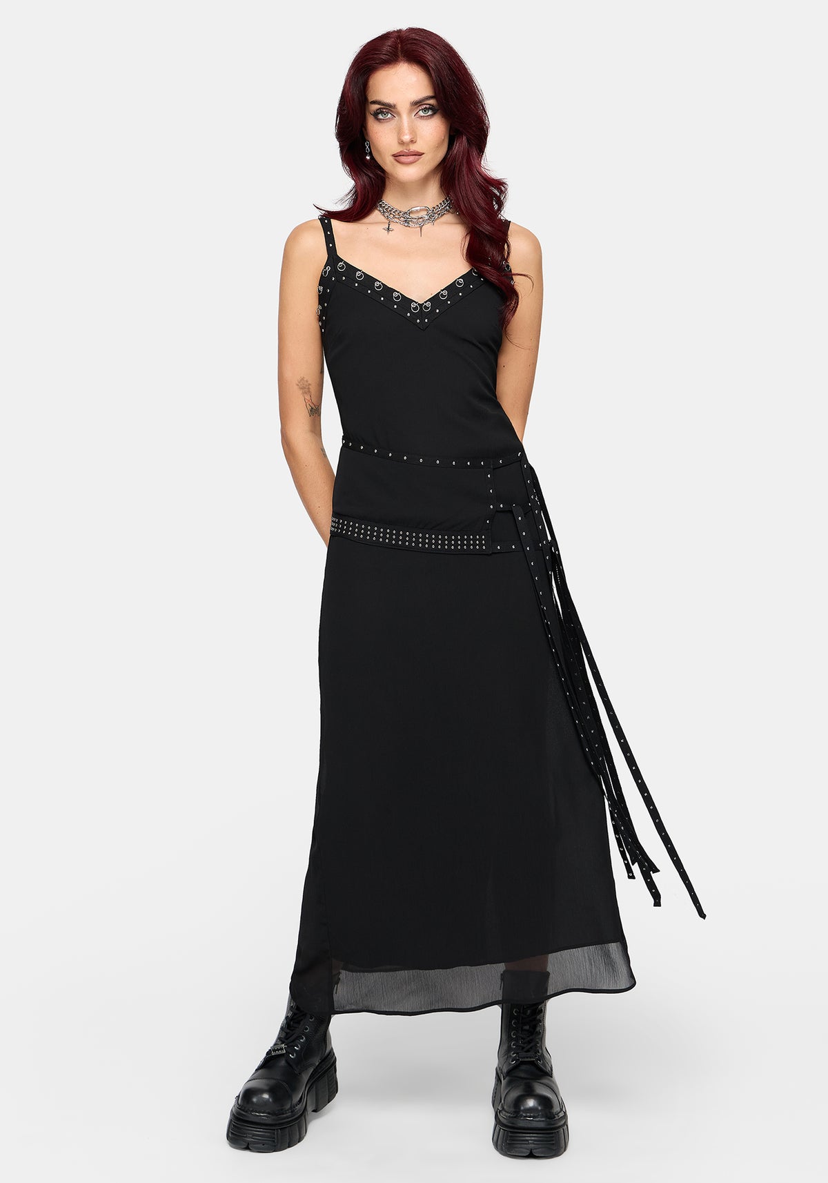 Emara Eyelet Piercing Belted Maxi Dress (Two-Piece Set) UK 6