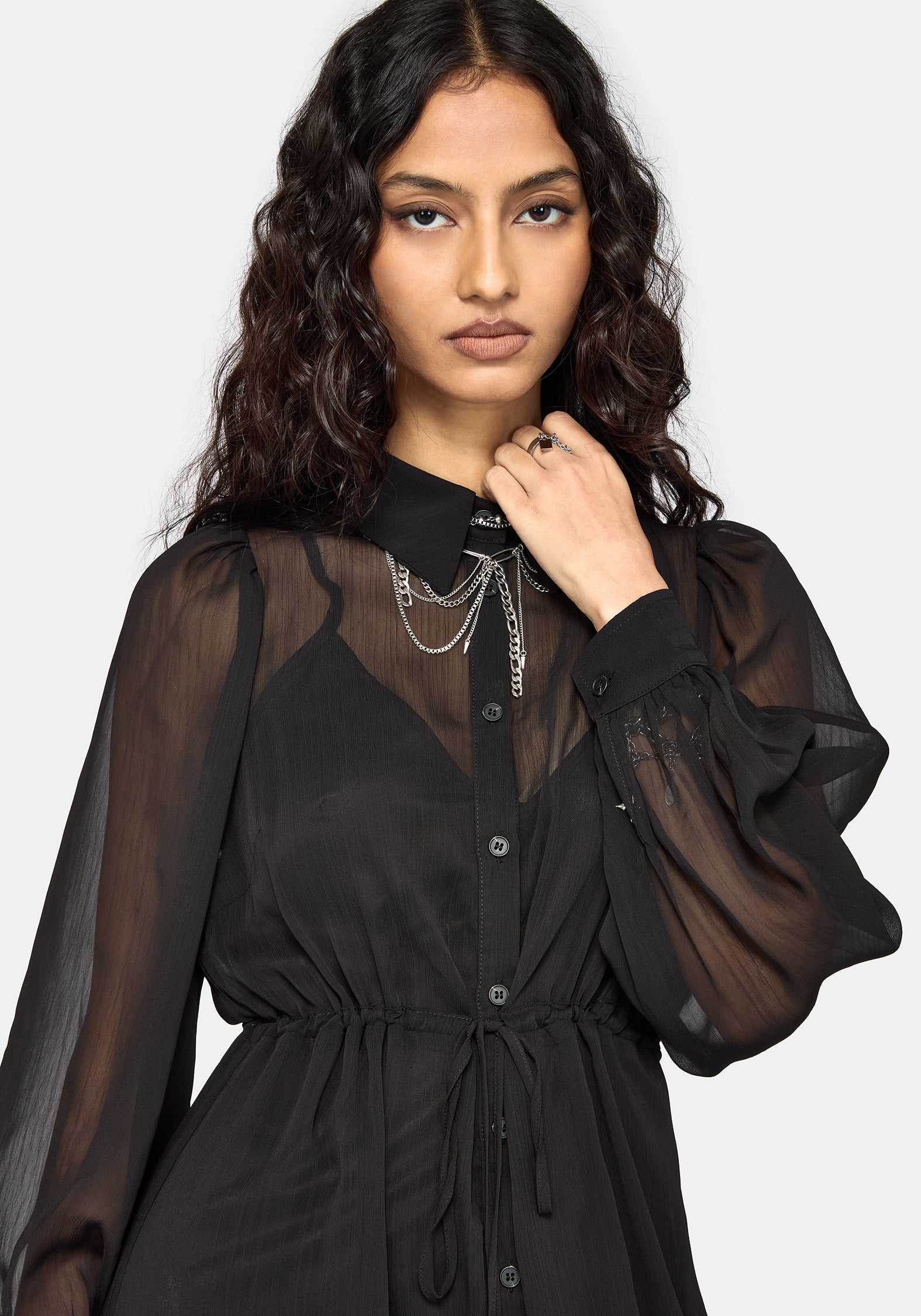 Eimhir Chiffon High-Low Midi Shirt Dress