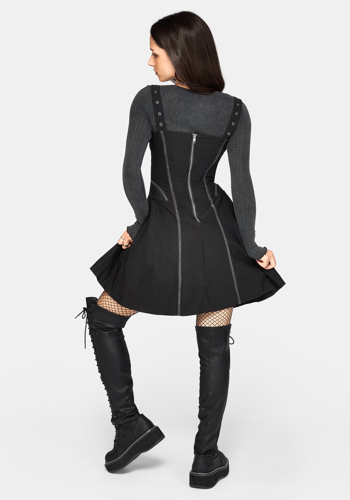 Virexia Contrast Stitch Pleated Mini Dress