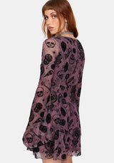 Equinox Flocked Flared Sleeve Mini Dress