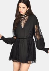 Frida Blouson Sleeve Lace Panelled Mini Dress