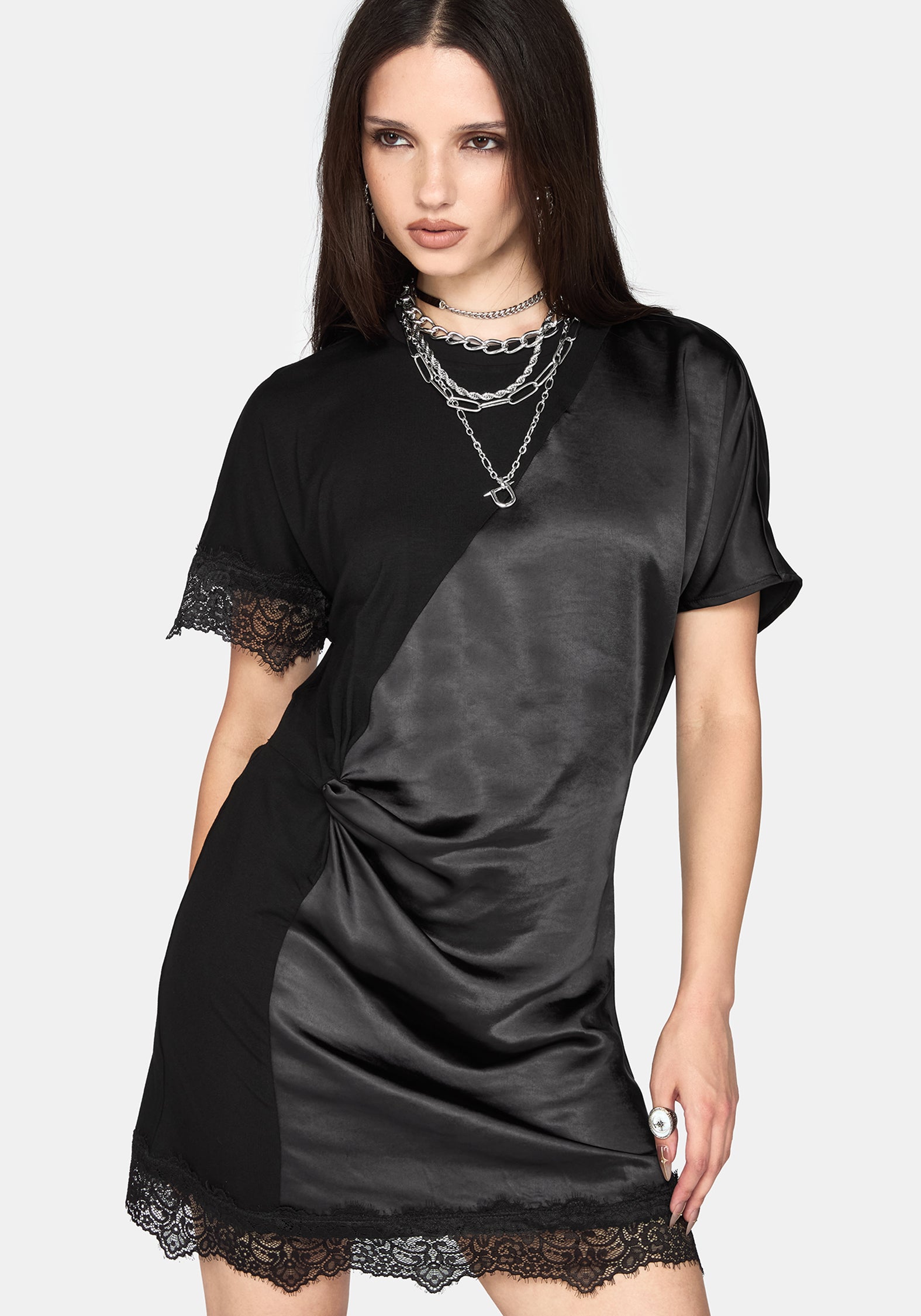 Allesandra Contrast Fabric Twist T-Shirt Dress