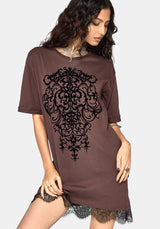Leucosia Lace Trim Graphic T-Shirt Dress