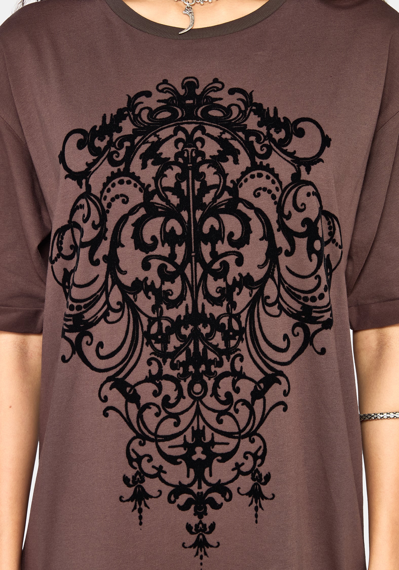 Leucosia Lace Trim Graphic T-Shirt Dress