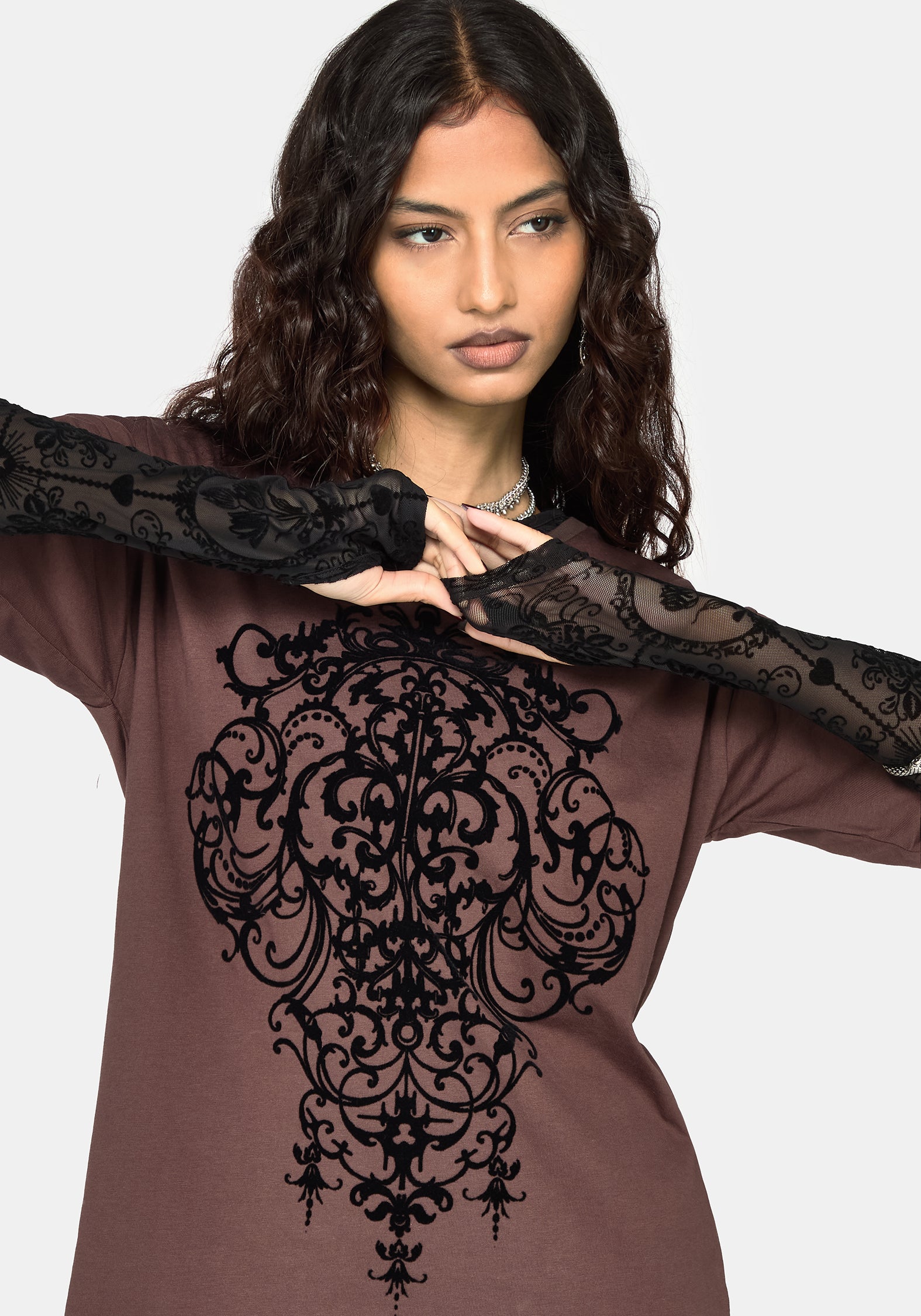 Leucosia Lace Trim Graphic T-Shirt Dress