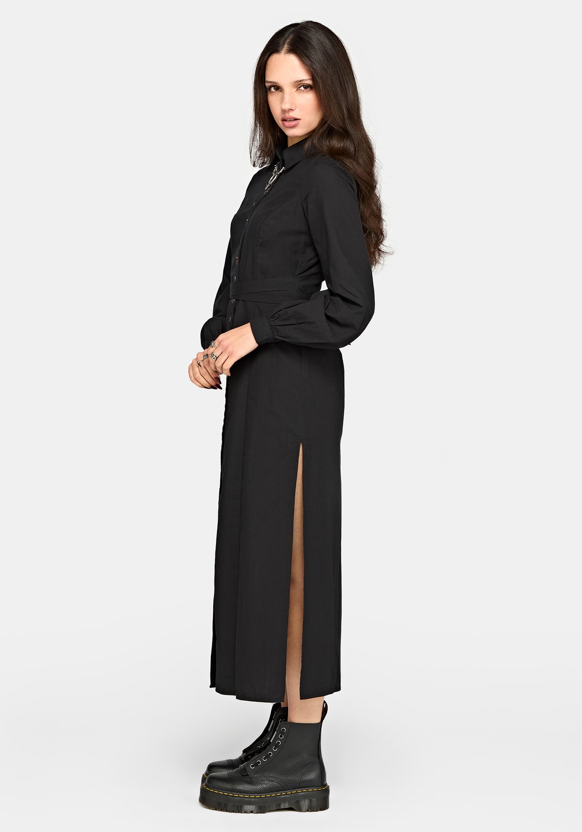 Velis Embroidered Placket Midaxi Dress