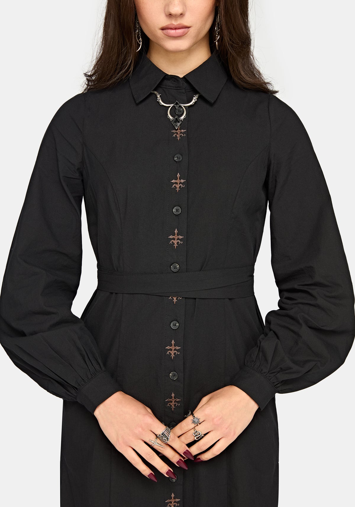 Velis Embroidered Placket Midaxi Dress