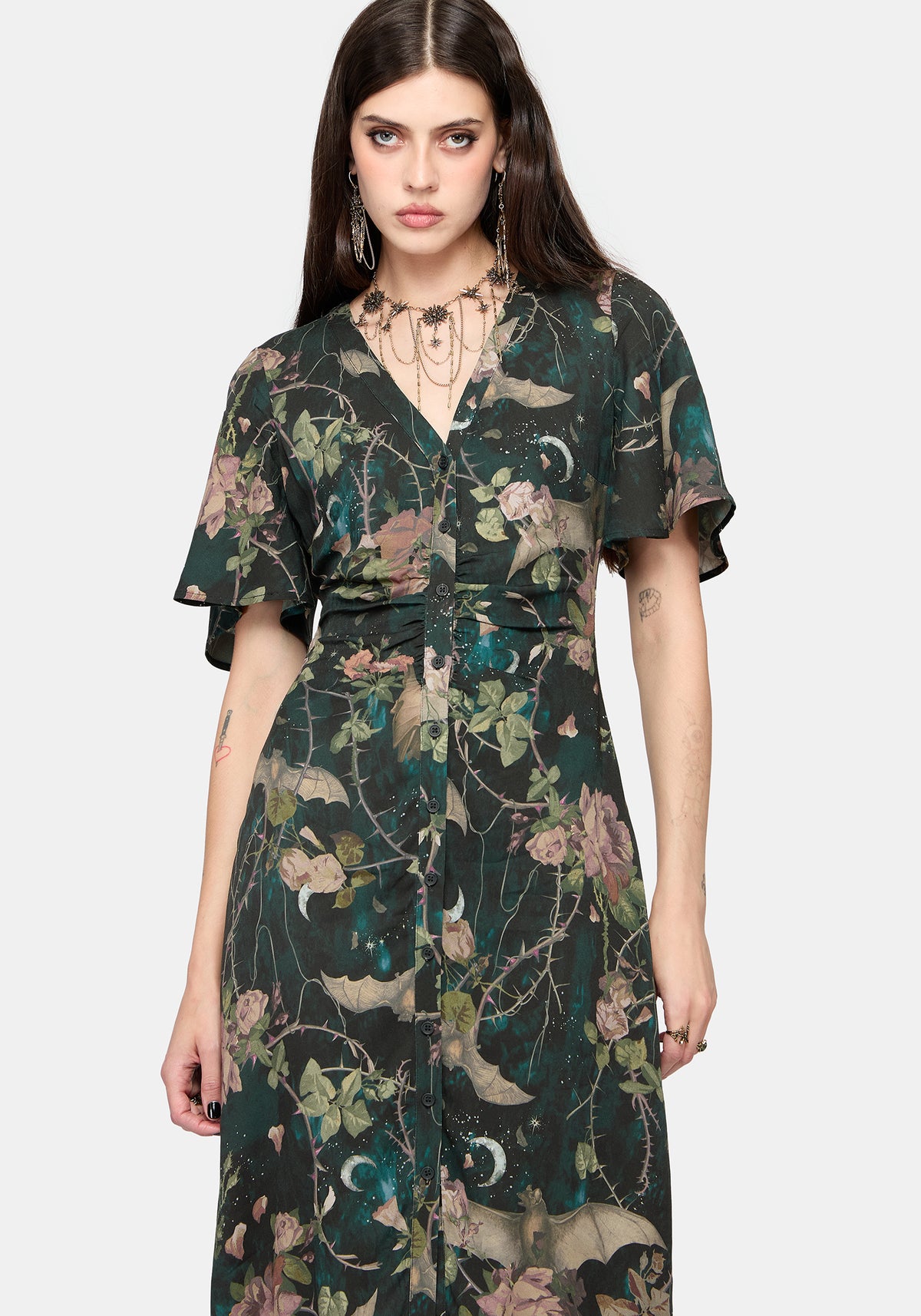 Atilla Print Lace Trim Midi Dress