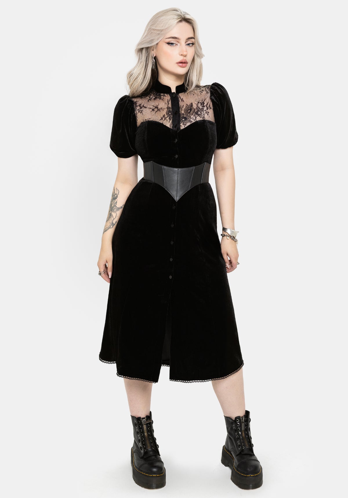 Lilibet Lace Cut-Out Velour Midi Dress UK 6