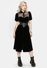 Lilibet Lace Cut-Out Velour Midi Dress UK 6