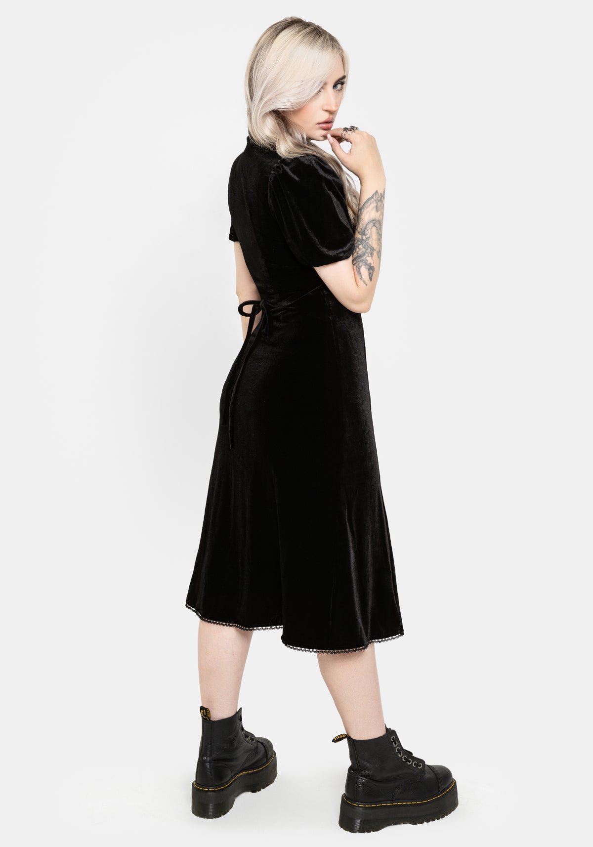 Lilibet Lace Cut-Out Velour Midi Dress UK 6