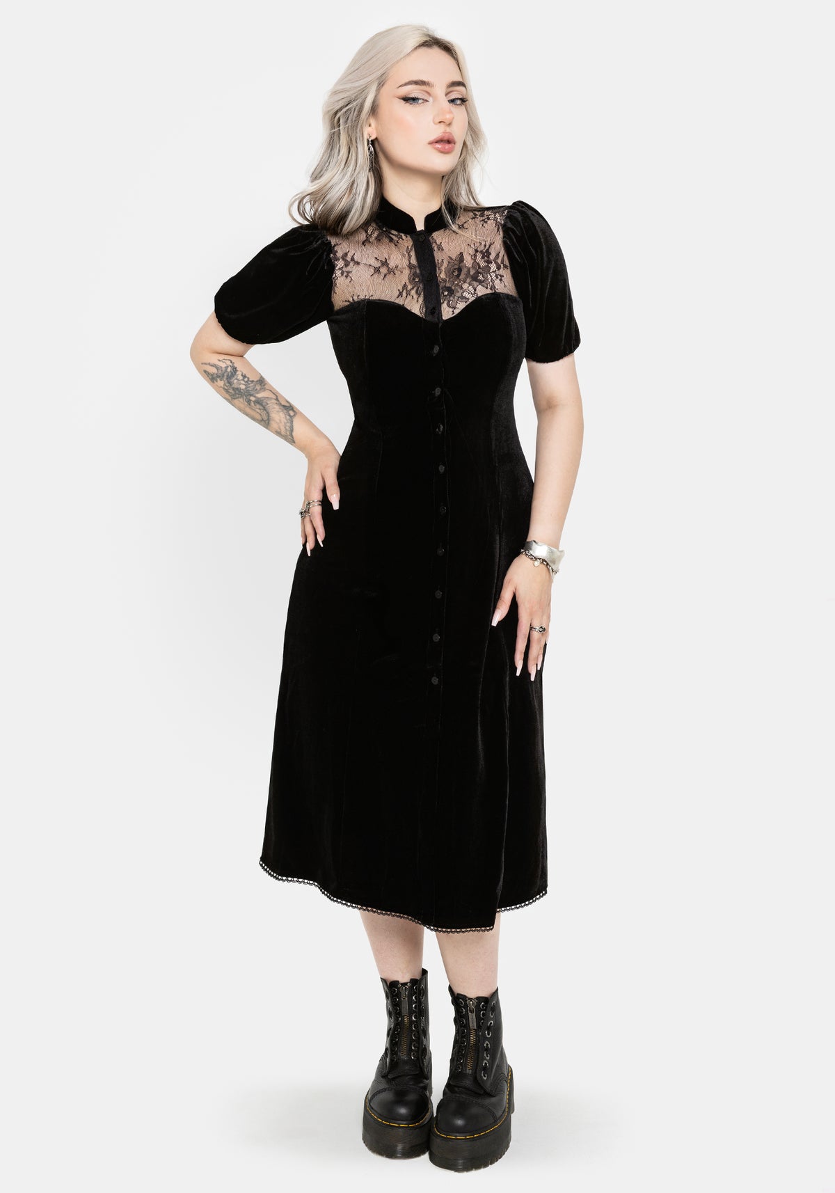 Lilibet Lace Cut-Out Velour Midi Dress UK 6