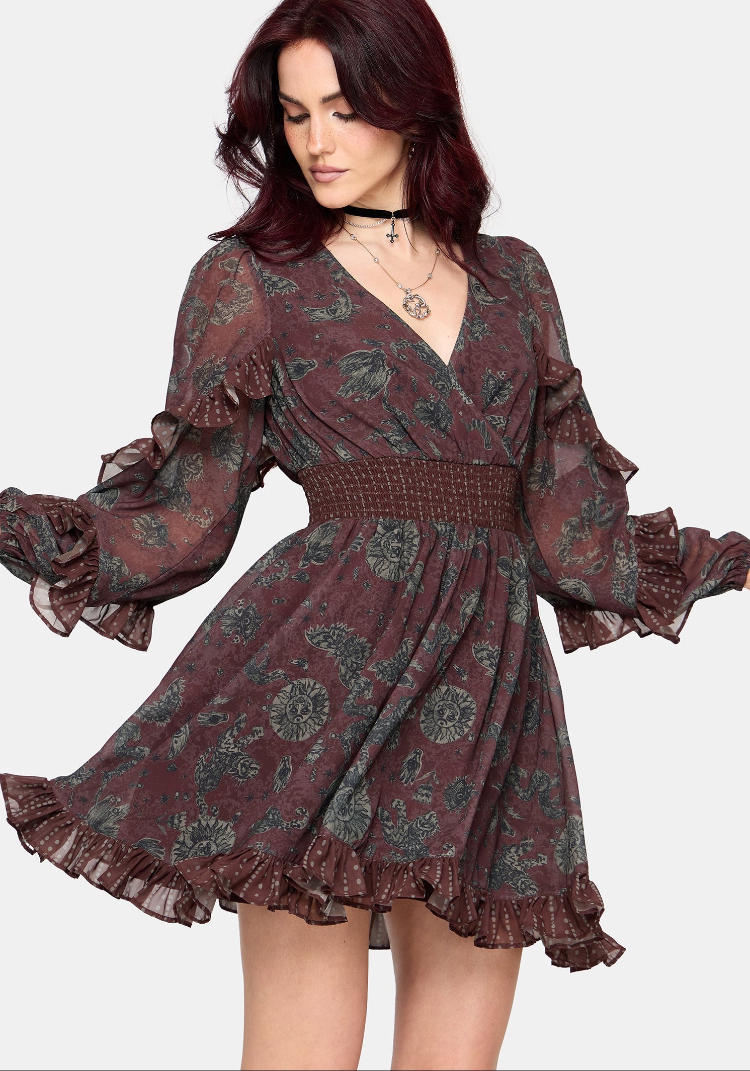 Pact Paisley Frill Sleeve Mini Dress