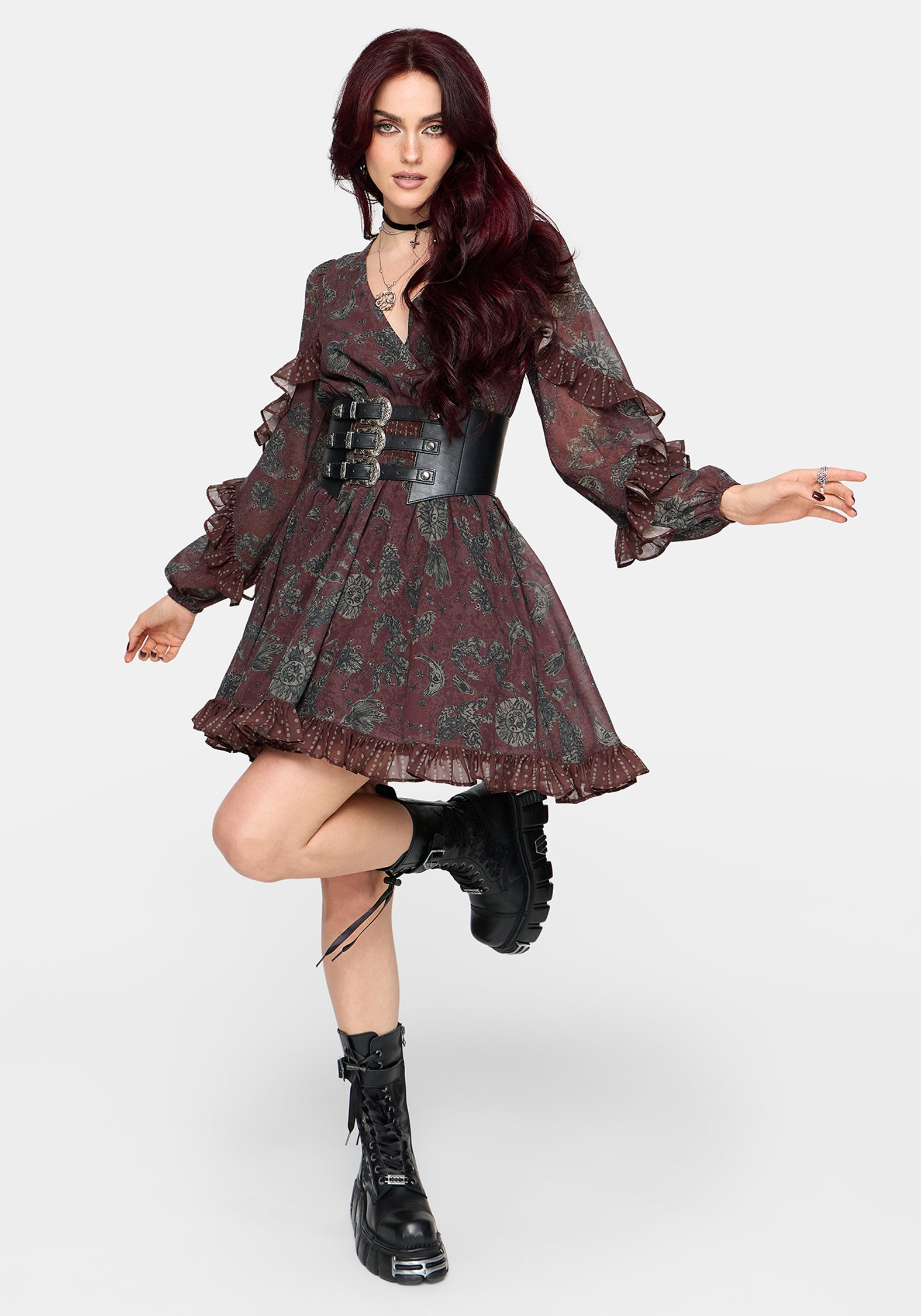 Pact Paisley Frill Sleeve Mini Dress