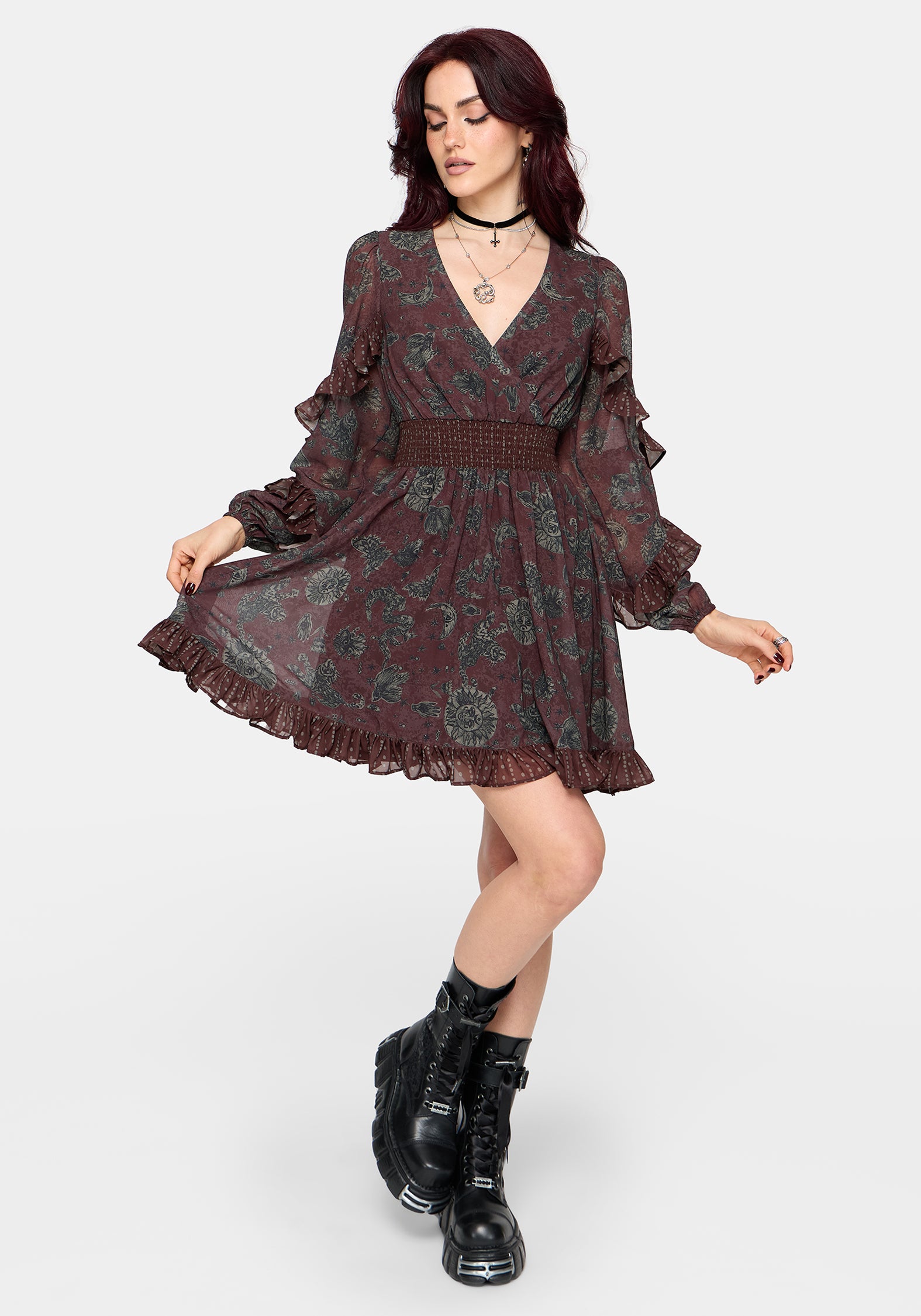 Pact Paisley Frill Sleeve Mini Dress
