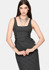 Caitriona Check Lace Up Side Midi Dress