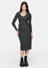 Caitriona Check Lace Up Side Midi Dress