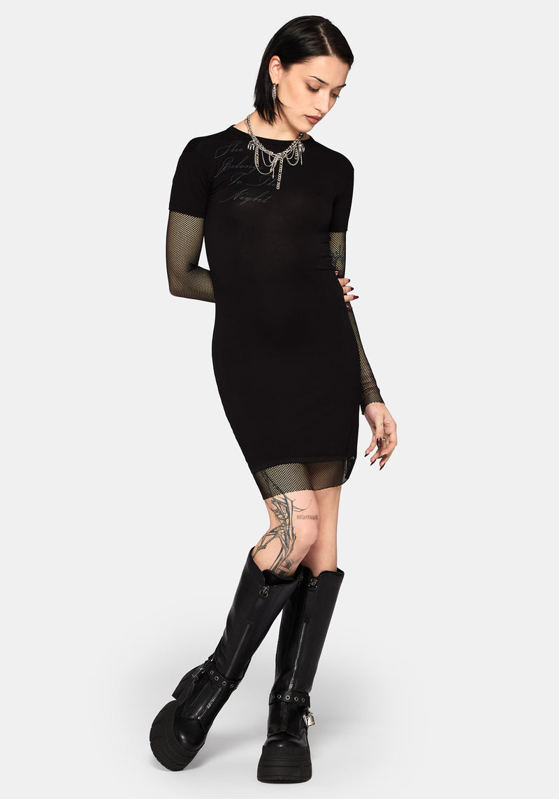 shae mini dress Shae Fishnet Long Sleeve Mini Dress – Disturbia