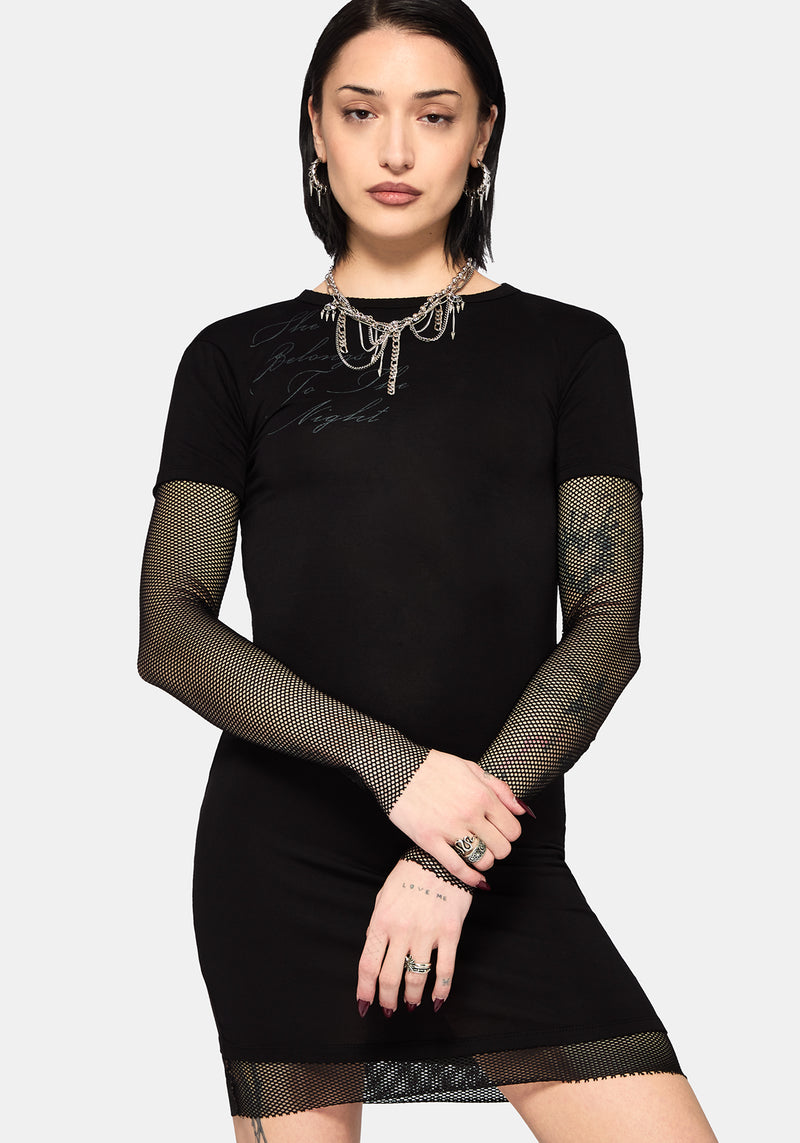 Shae Fishnet Long Sleeve Mini Dress – Disturbia