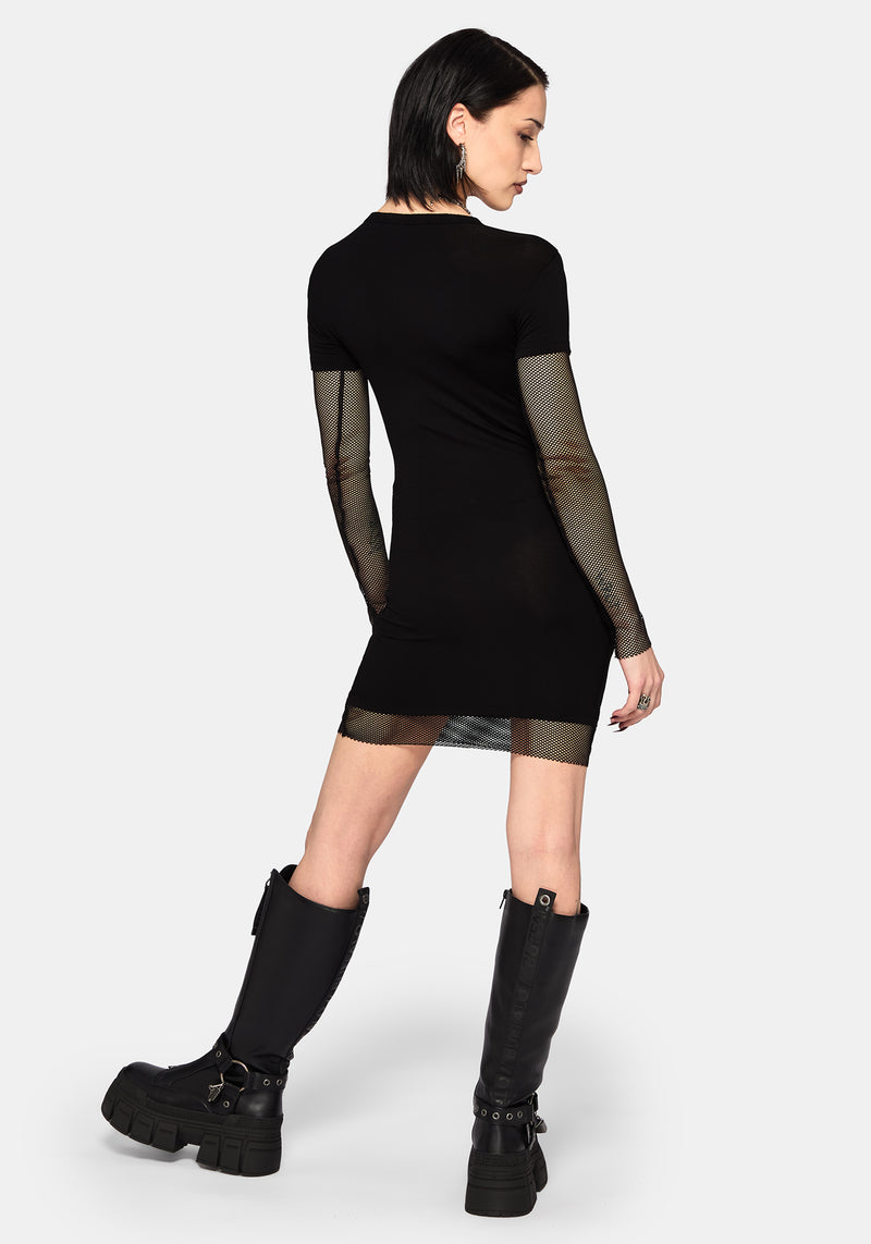 Shae Fishnet Long Sleeve Mini Dress  Disturbia