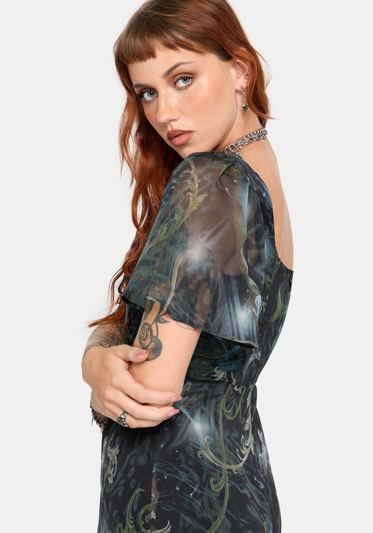 Seluna Lace Up Front Chiffon Midi Dress