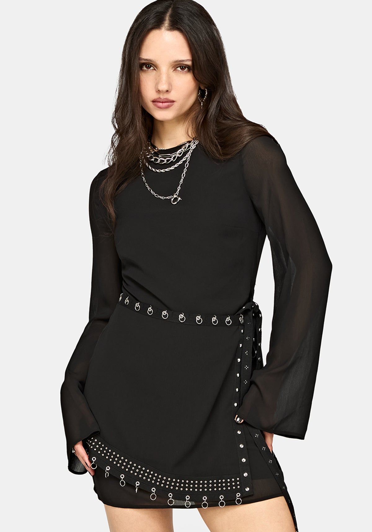 Emara Eyelet Piercing Wrap Front Mini Dress