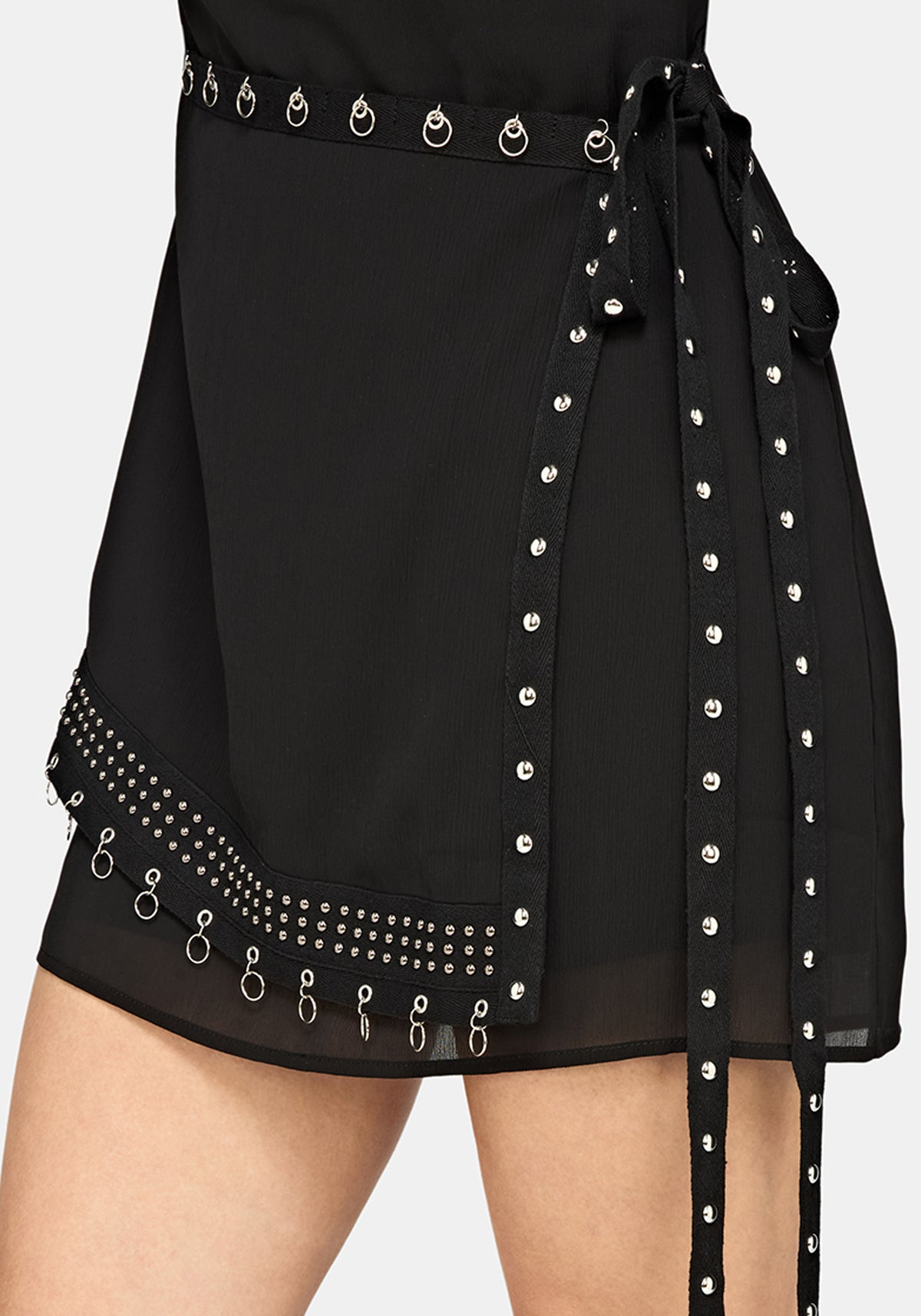 Emara Eyelet Piercing Wrap Front Mini Dress