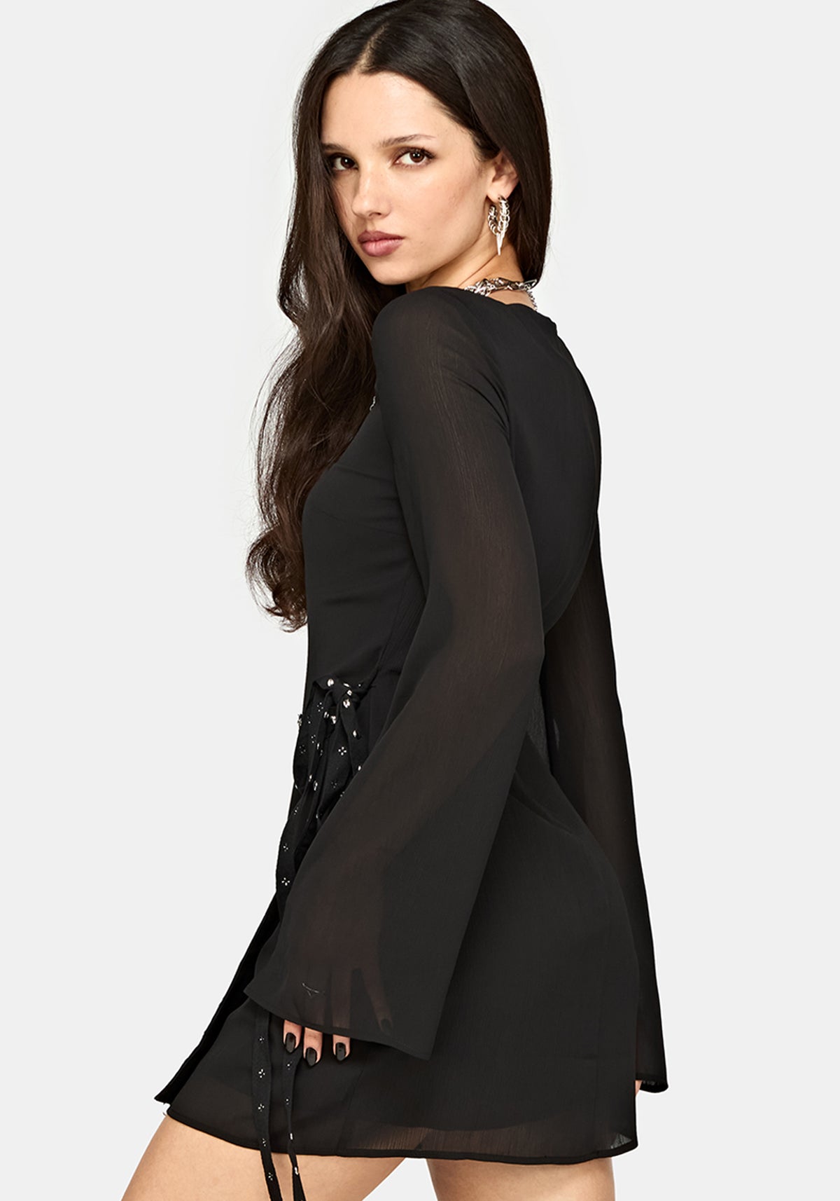 Emara Eyelet Piercing Wrap Front Mini Dress