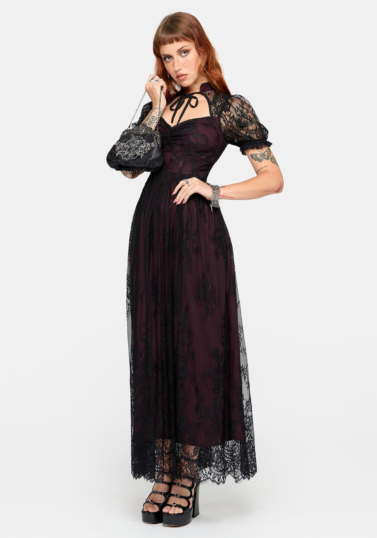 Velisse Lace Cut Out Maxi Dress - Purple