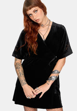 Tigris Embroidered Velour Wrap Kimono Mini Dress