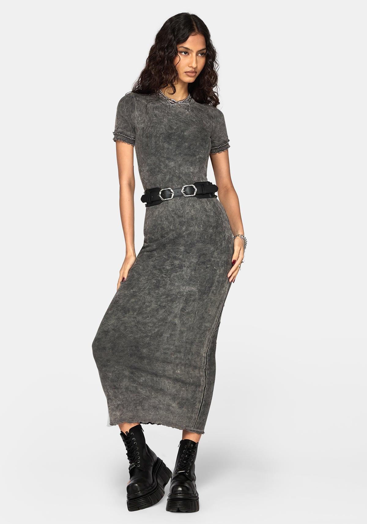 Stori Ribbed Short Sleeve Midi Dress