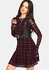 Vesica Flocked Witches Knot Godet Mini Dress - Burgundy