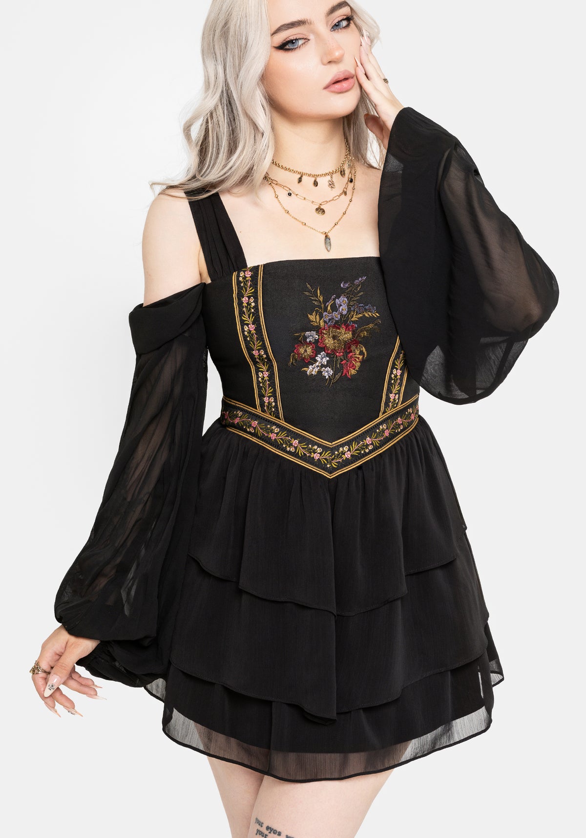 Lilet Boho Embroidered Corset Mini Dress UK 6