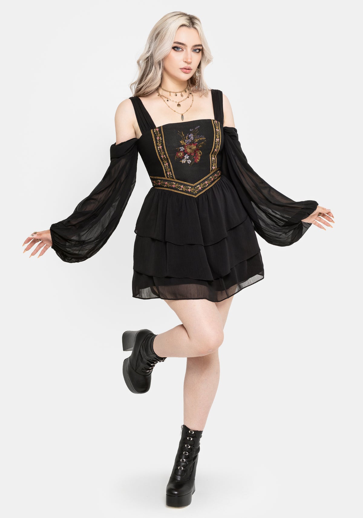 Lilet Boho Embroidered Corset Mini Dress UK 6