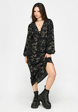 Azolla Fern Crinkle Long Sleeve Midi Dress