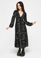 Azolla Fern Crinkle Long Sleeve Midi Dress