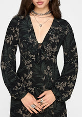 Azolla Fern Crinkle Long Sleeve Midi Dress
