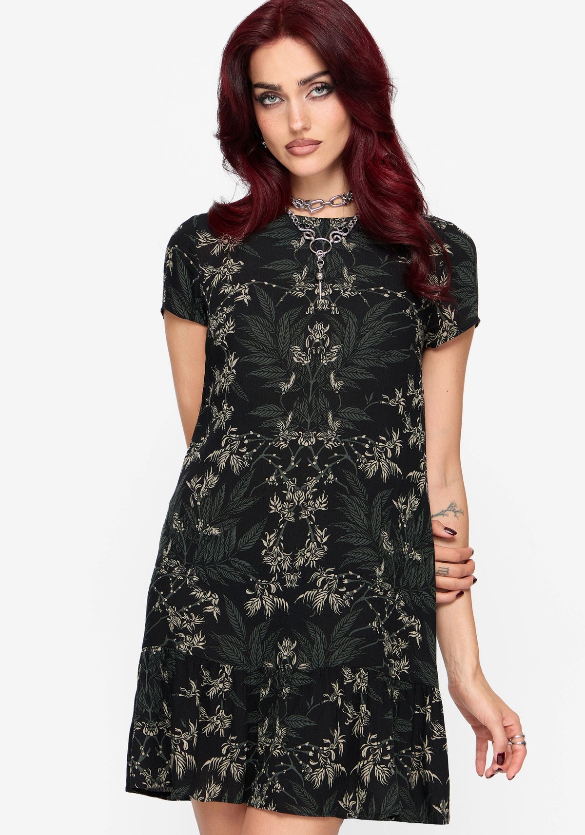 Azolla Fern Crinkle Print Mini Dress