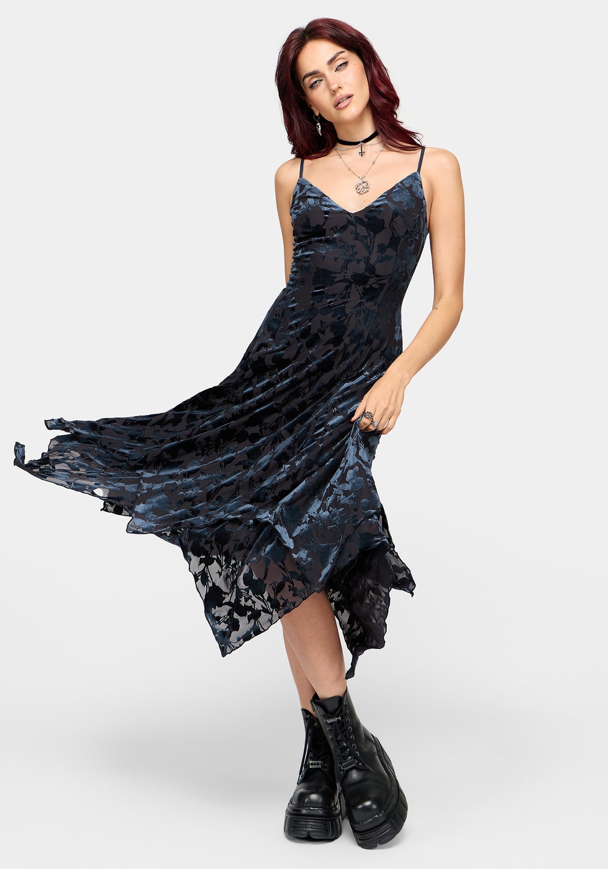 Sienna Devore Hanky Hem Cami Midaxi Dress - Blue
