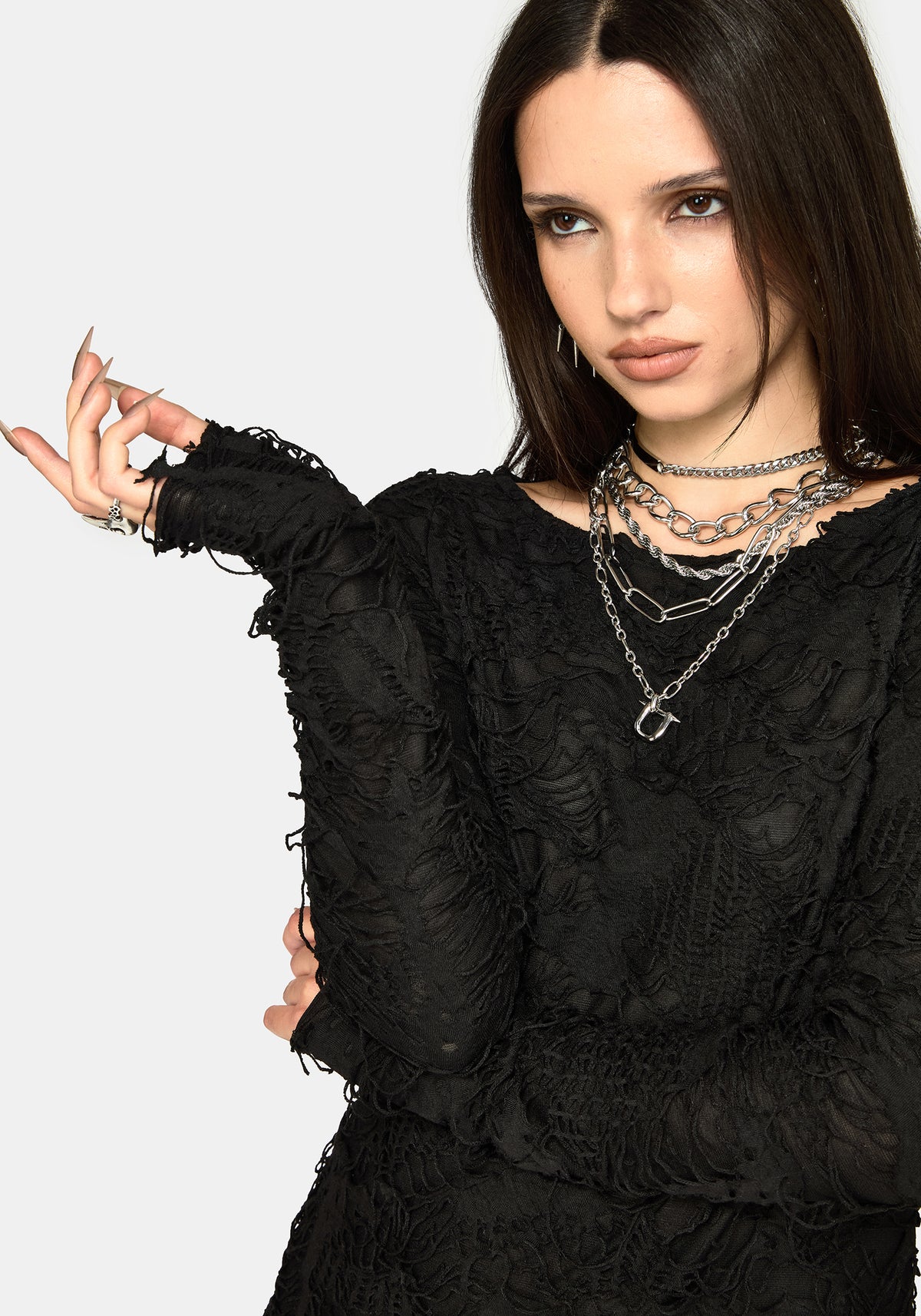 Alden Distressed Long Sleeve Mini Dress