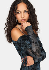 Disturbia x The Witcher Flocked Mesh Midaxi Dress
