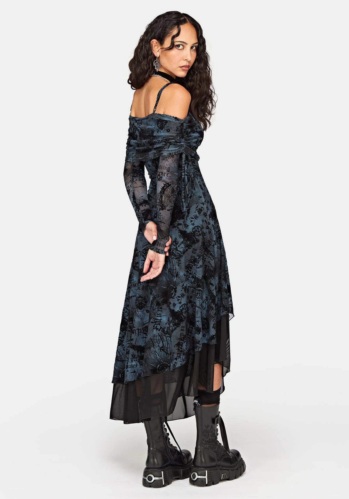 Disturbia x The Witcher Flocked Mesh Midaxi Dress
